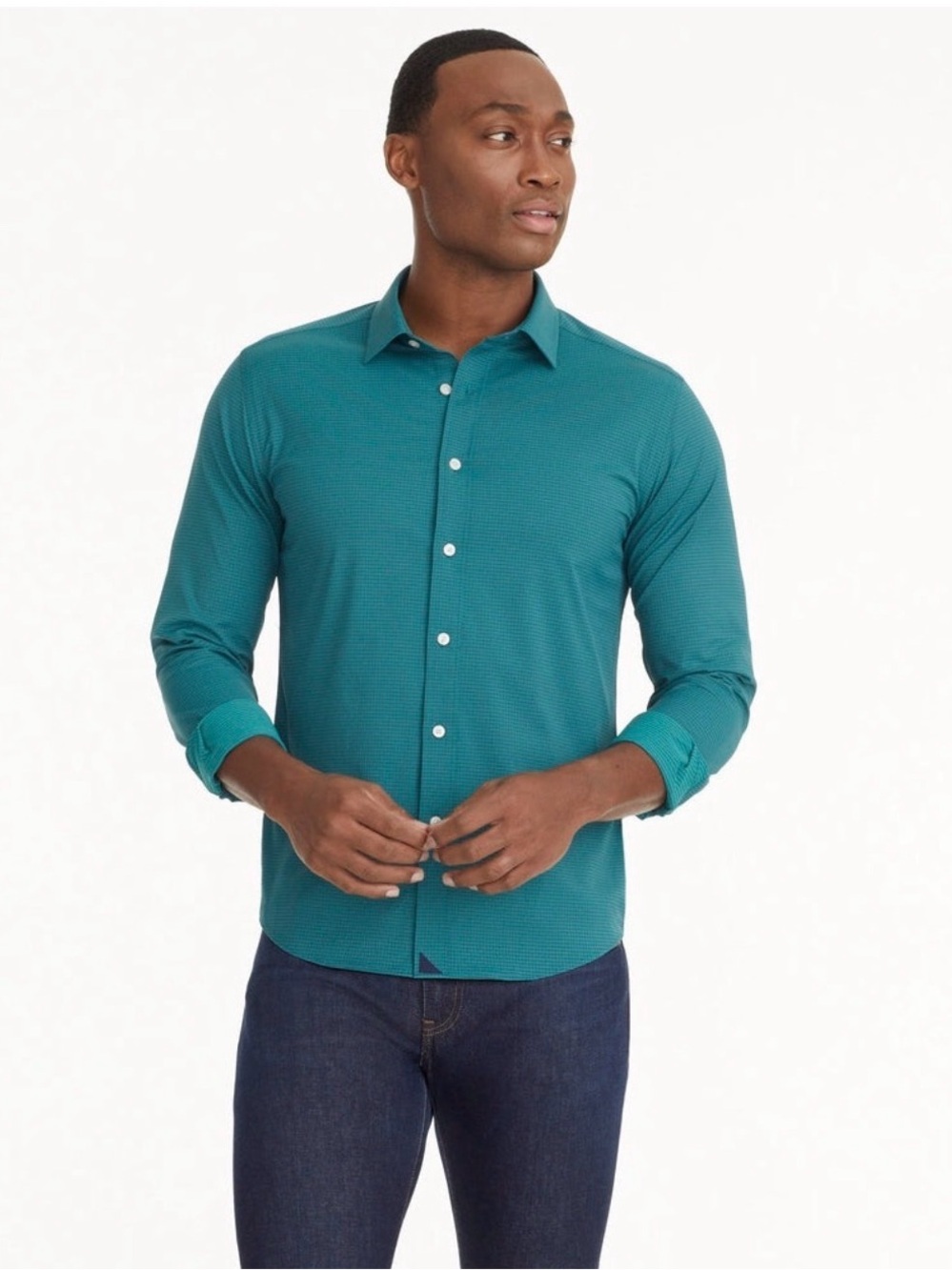 UNTUCKit Langhorne Men's XL Tall Fit Green Grid Long-Sleeve Button-Up Shirt